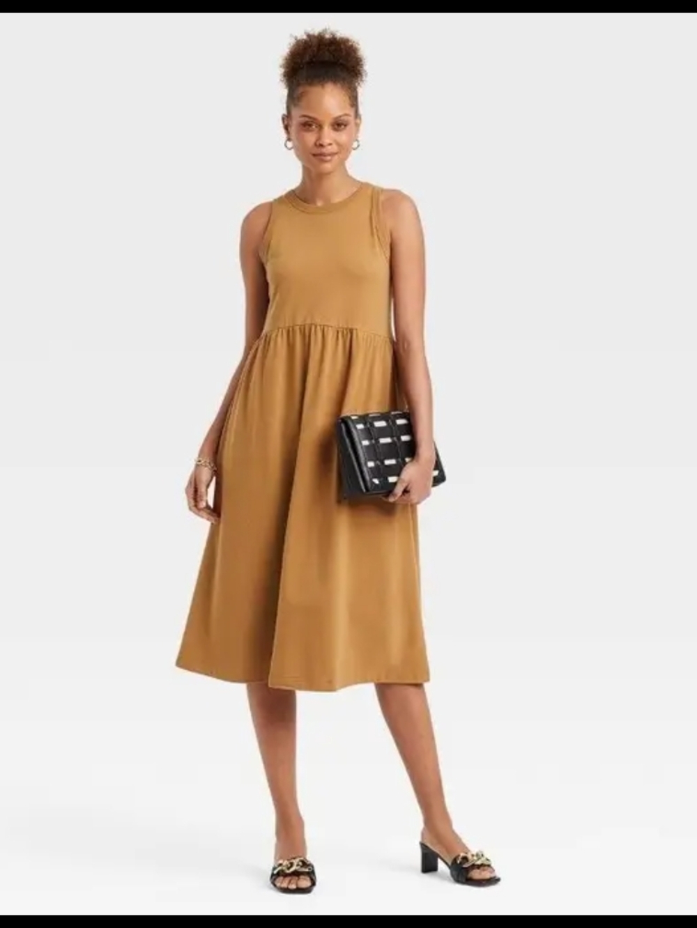 a new day 🌞 Casual Sleeveless Mustard Midi Dress